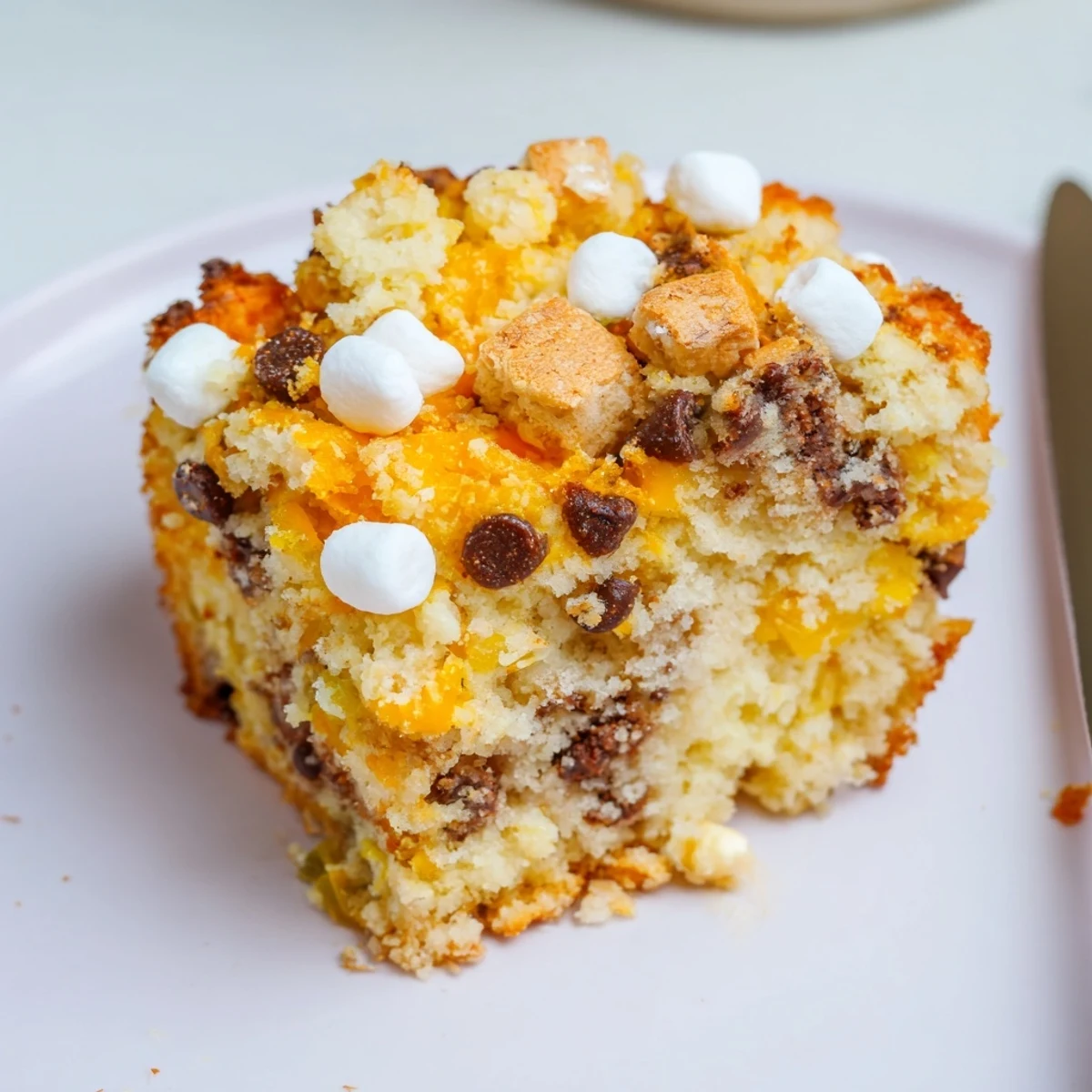 Gooey Smores Cheesy Jalapeño Biscuit Muffin Loaf topped with cheddar and graham cracker crumbs.