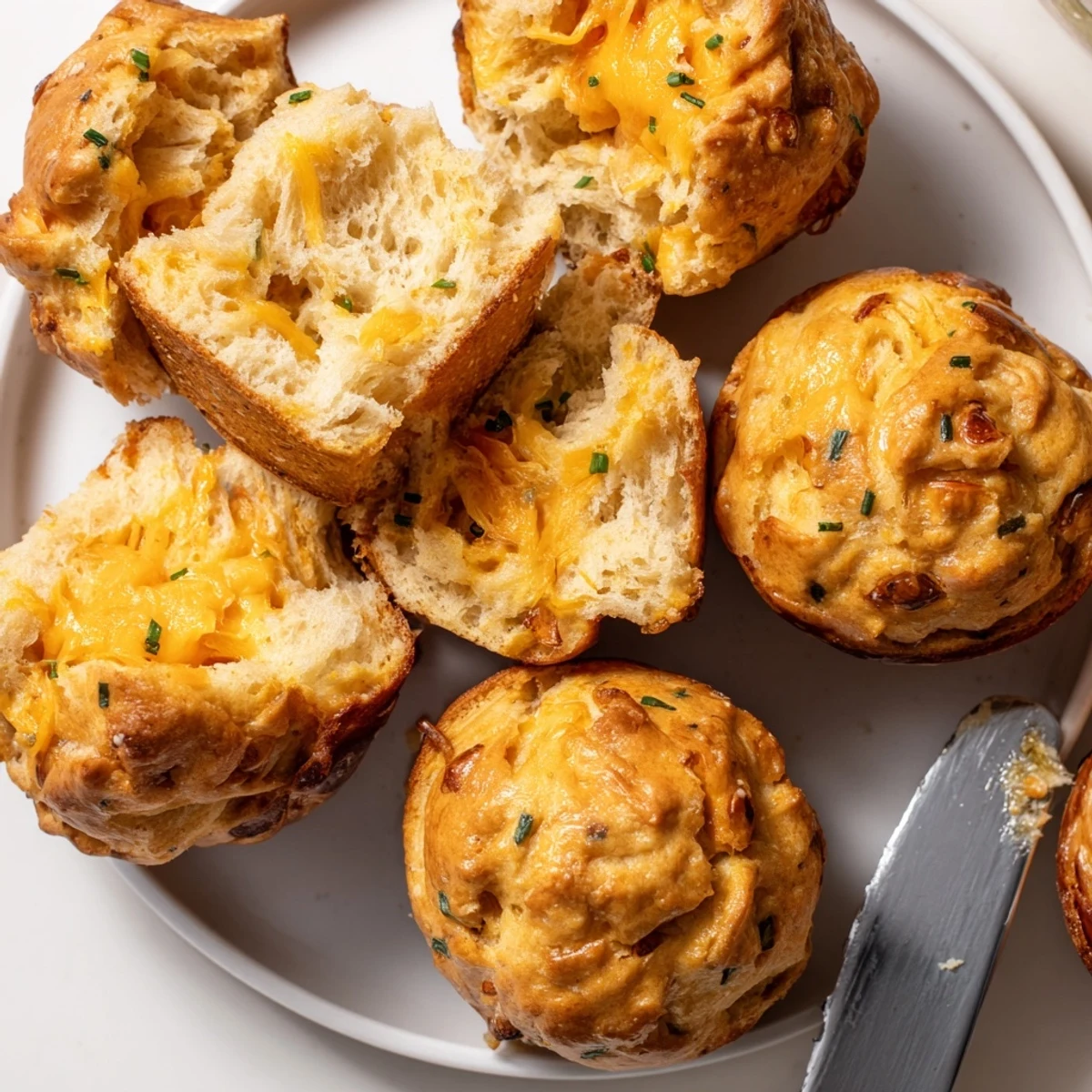 Savory Cheesy Pretzel Chili Garlic Biscuit Muffin Balls fresh from the oven, bursting with flavor.  