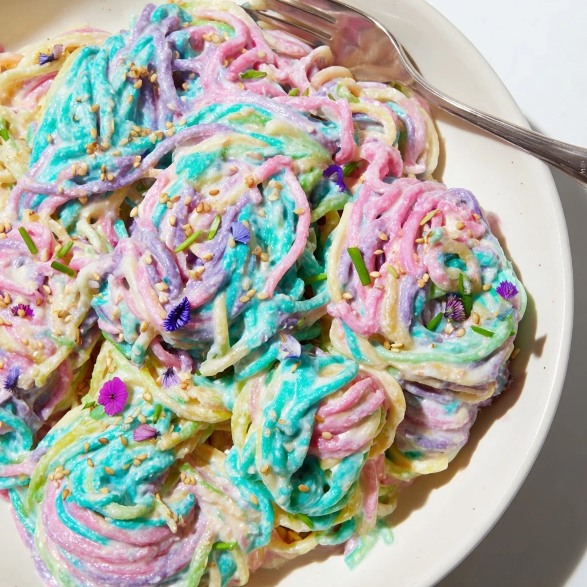 Whimsical Neon Noodle Cloud, a colorful, creamy delight that excites both kids and adults alike.