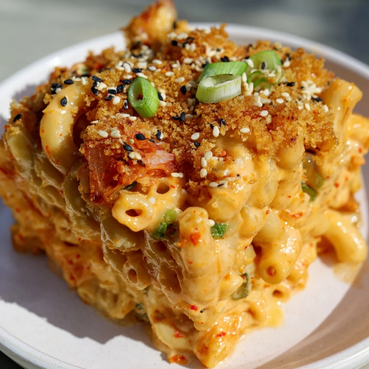 Deliciously bold Spicy Kimchi Mac & Cheese, bursting with flavors and creamy textures.  