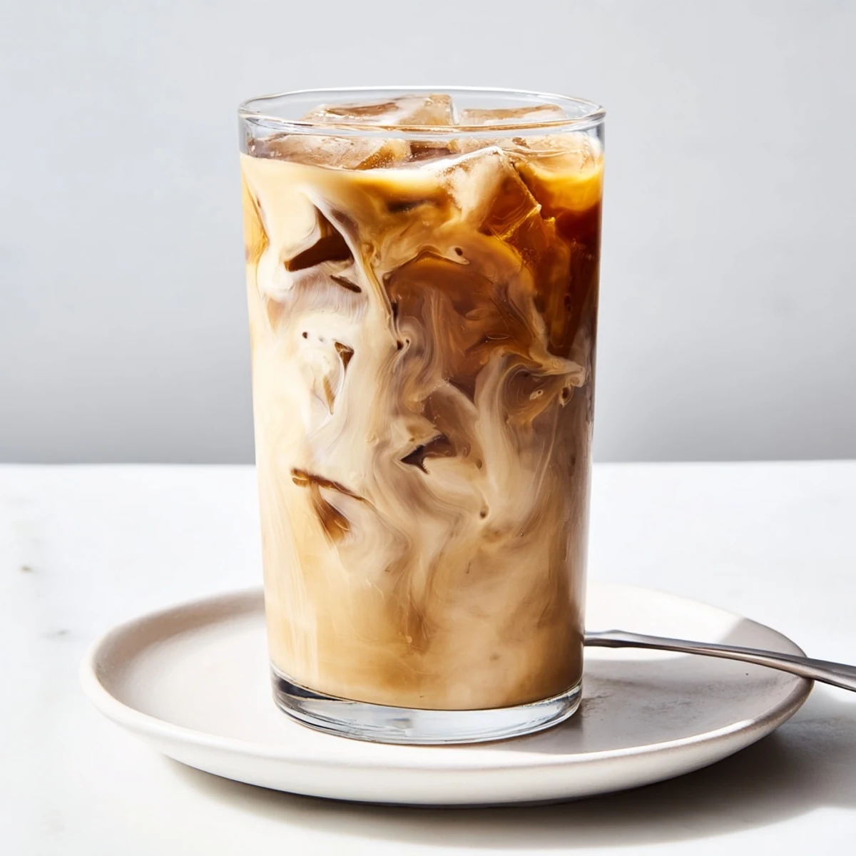 Creamy tahini iced coffee served over ice with a nutty finish.  