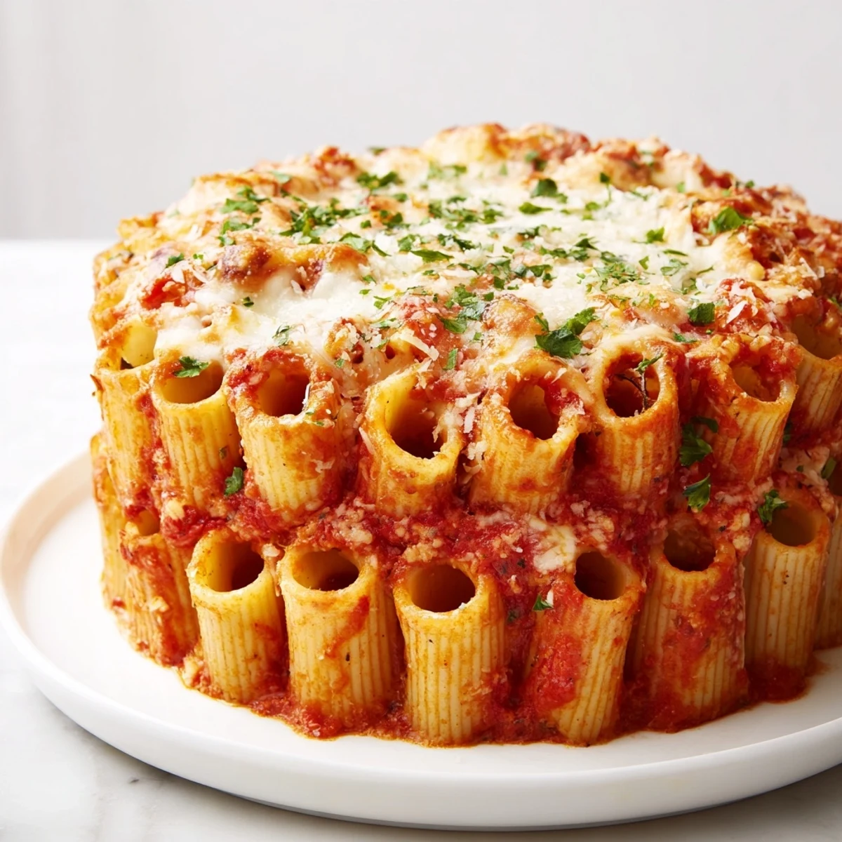 Beautifully layered honeycomb pasta cake bursting with gooey cheese and fresh herbs, perfect for gatherings.  