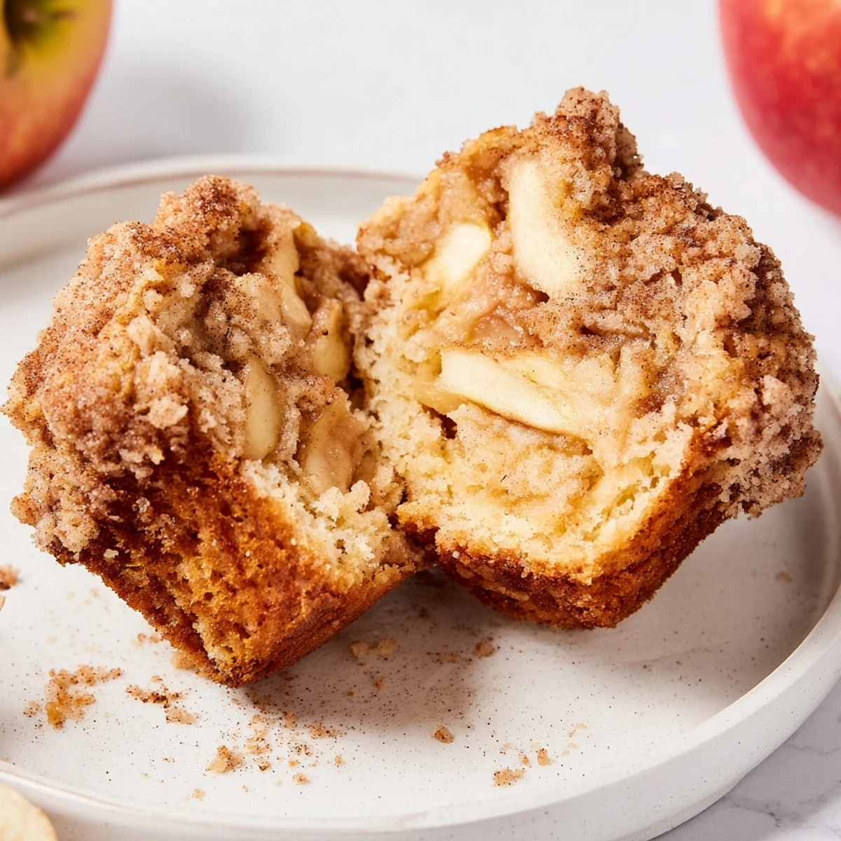 A close-up of fluffy Cinnamon Apple Muffins, perfect for a cozy fall breakfast or brunch.