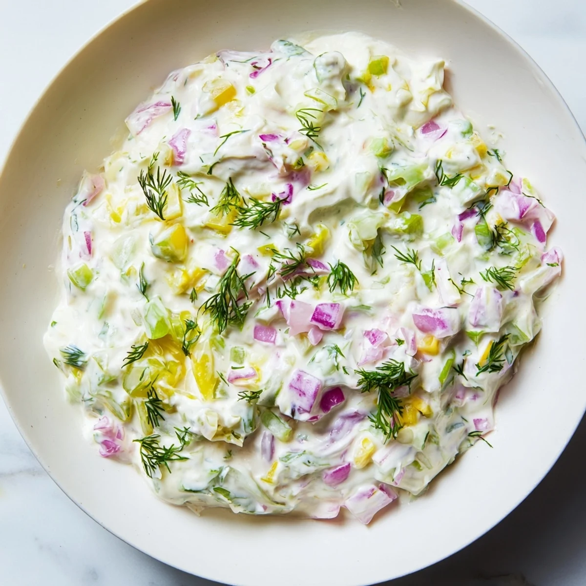 Creamy sweet and sour pickle relish dip with visible pickle chunks, perfect for dipping crackers.