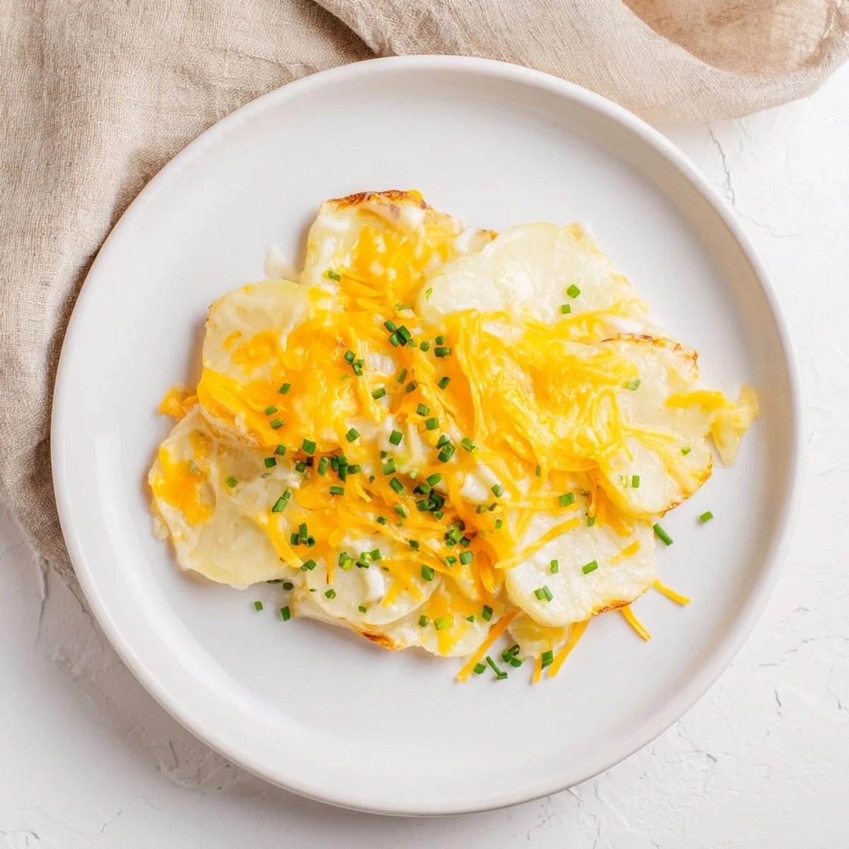 Golden and bubbly cheesy scalloped potatoes, ready to serve as a comforting side dish.
