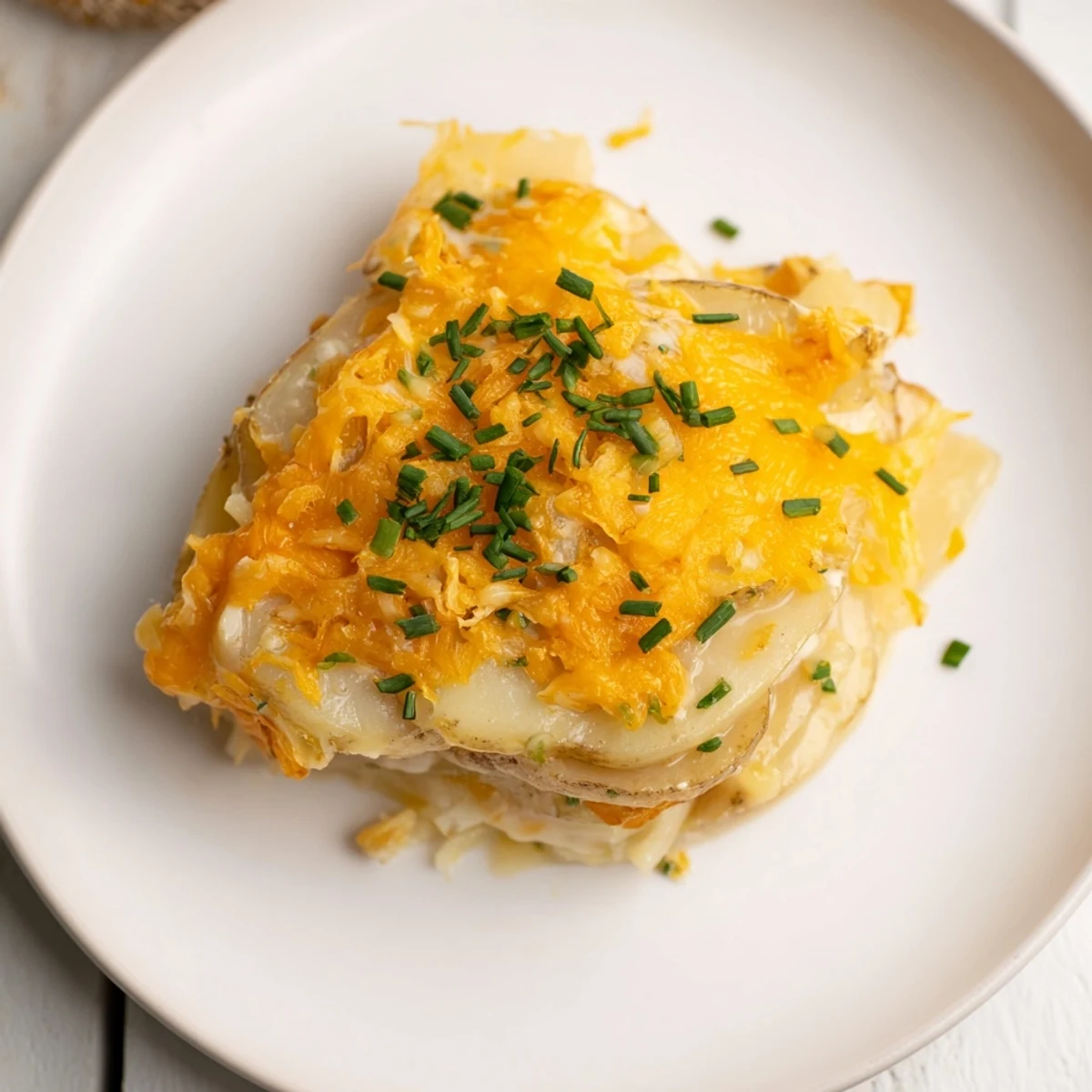 Hot cheesy scalloped potatoes, a Southern favorite, baked until golden brown and delicious.