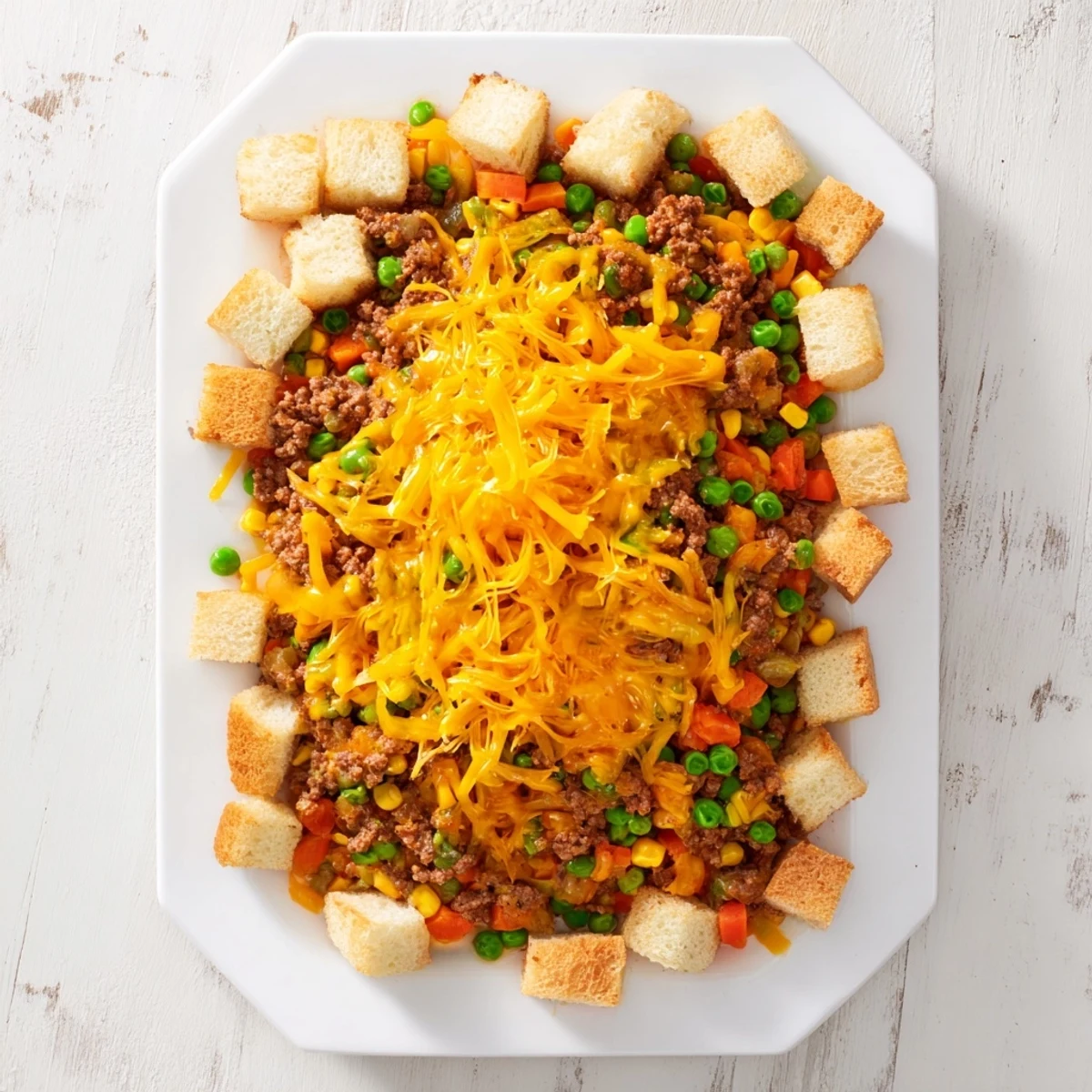 Golden-brown 5-Ingredient Sloppy Joe Casserole, bubbly with cheese, ready to serve with a simple salad.