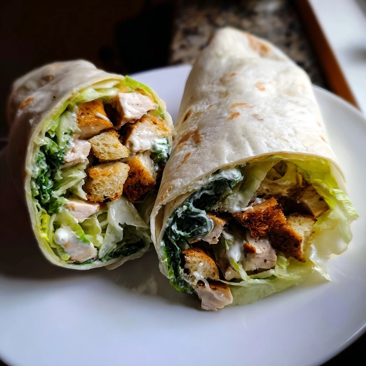 Enjoy a delicious, handheld Chicken Caesar Wrap filled with savory chicken and a delightful creamy dressing.