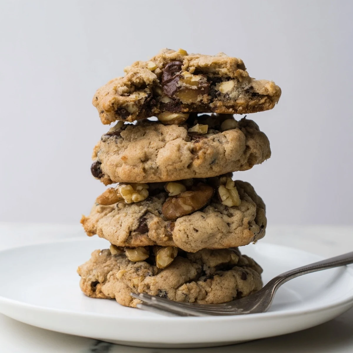 Freshly baked chewy protein chocolate chip cookies, golden brown and tempting, ready to enjoy.