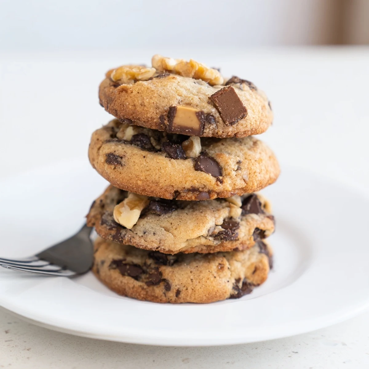 Warm, gooey chewy protein chocolate chip cookies with melted chocolate chips, perfect with milk.