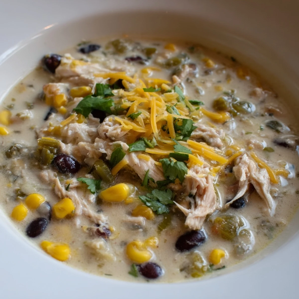Chicken Poblano Soup, a creamy bowl with vibrant cilantro garnish, ready to warm you up.