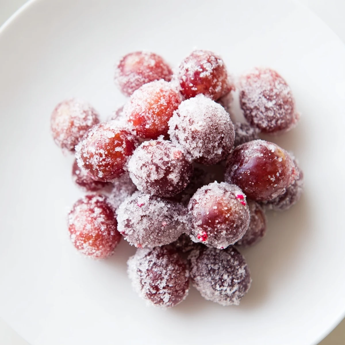Festive frozen grape treats glistening with sugar crystals, a refreshing, chilled party snack.