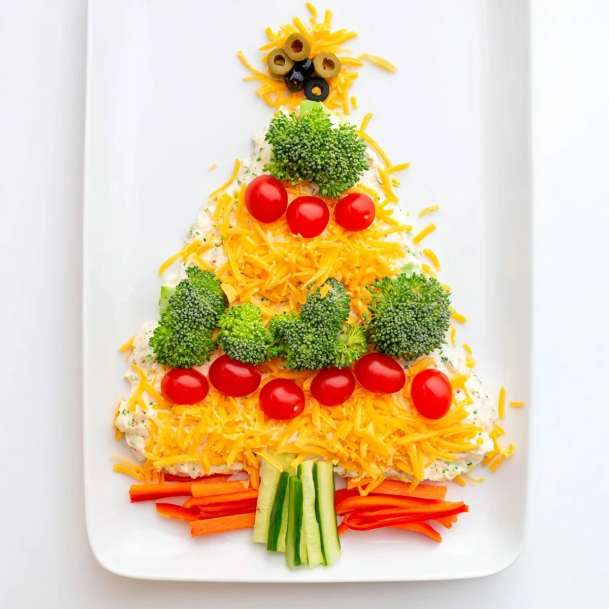 Simplified Christmas Tree Dip platter with vibrant veggies and creamy dip ready to eat.
