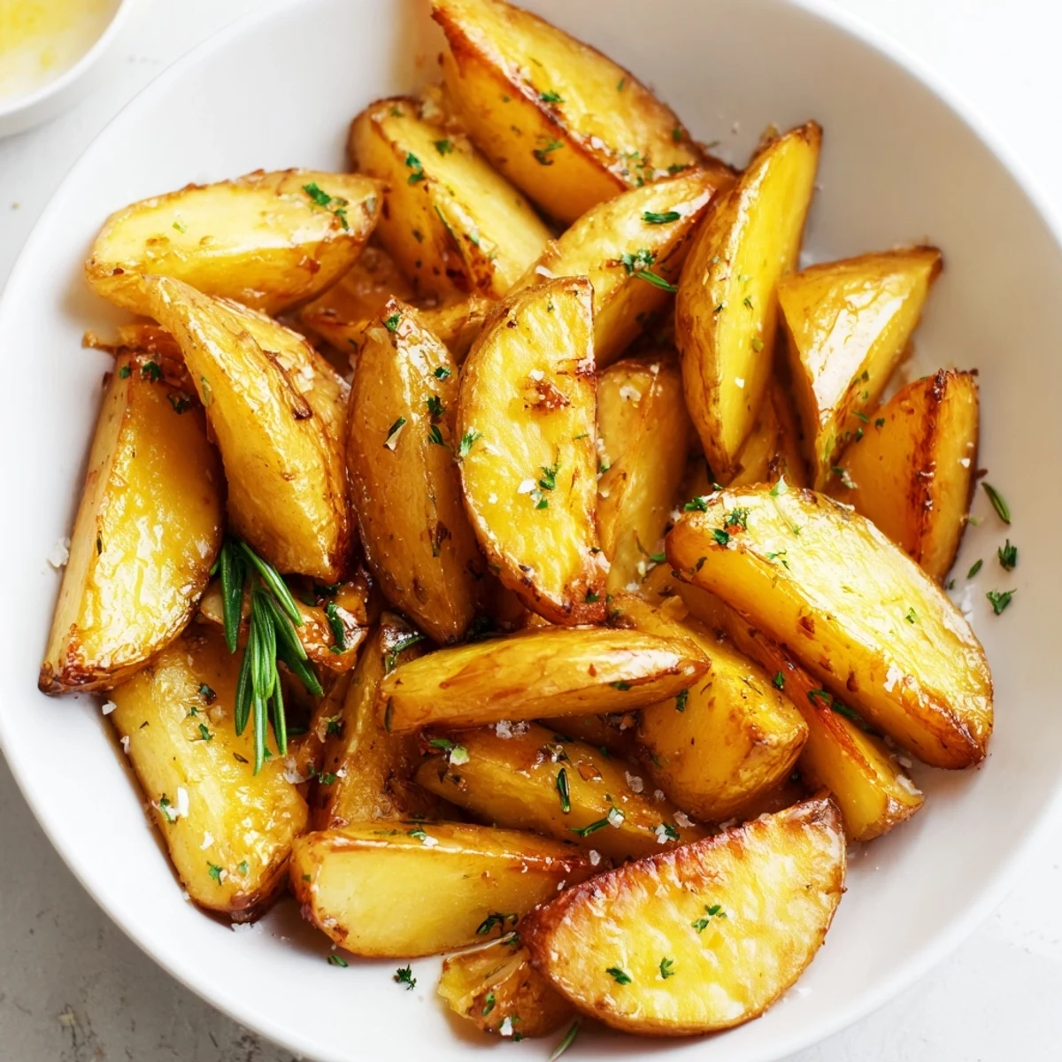 Imagine the savory aroma of these Quick Rosemary Roast Potato Wedges, seasoned with garlic and herbs.