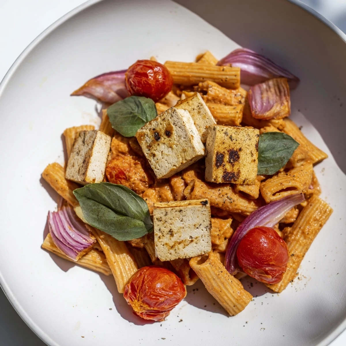 Hearty and flavorful Vegan Baked Tofu Feta Pasta, a complete, inviting vegan weeknight dinner idea.