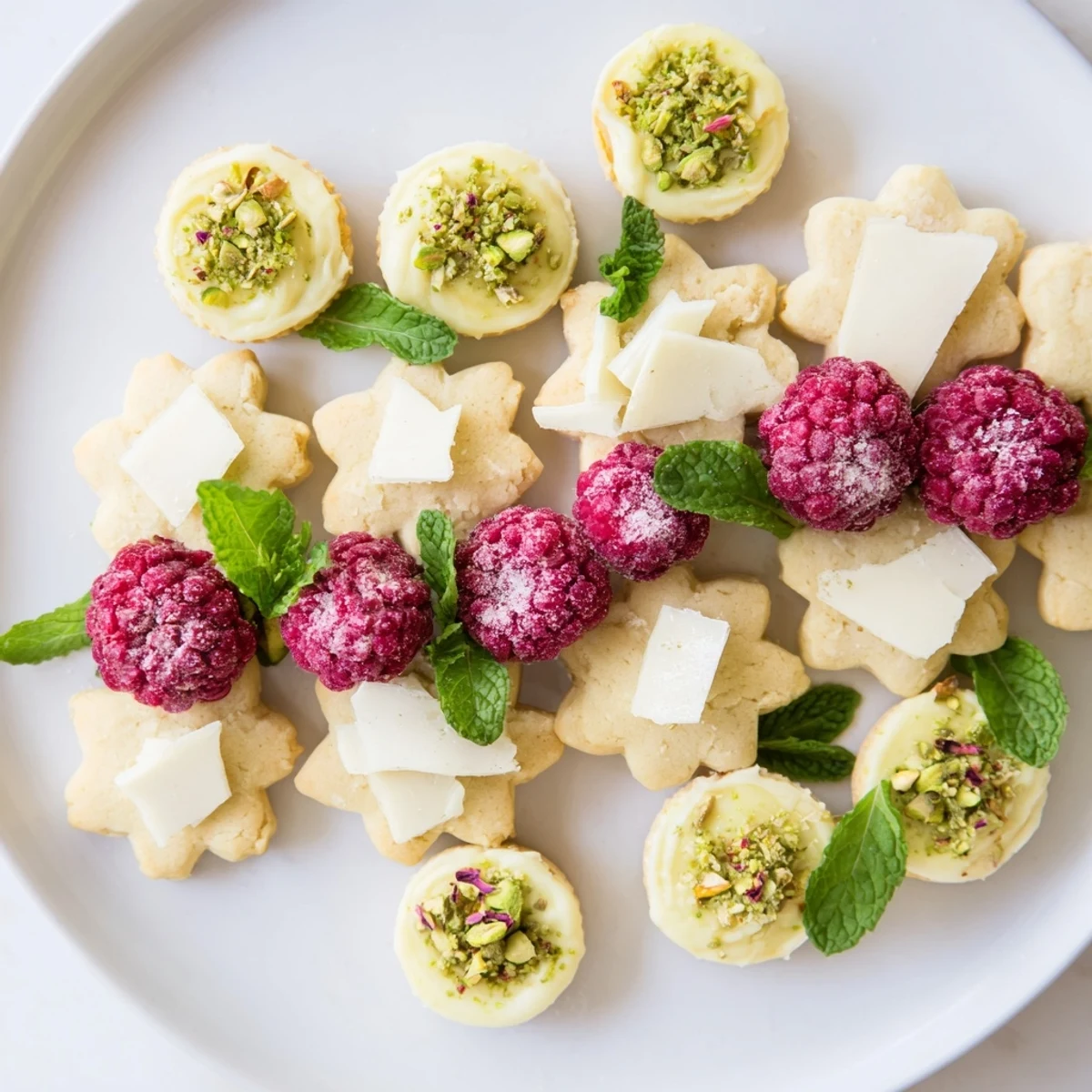 A beautifully arranged daisy chain dessert tray, showcasing a variety of sweet treats.