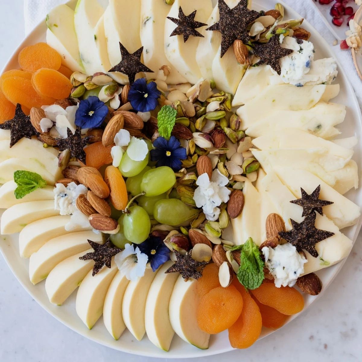 Crescent Moon Midnight Snack Board: A beautiful, arranged board with cheeses, fruits, and crackers perfect for sharing.