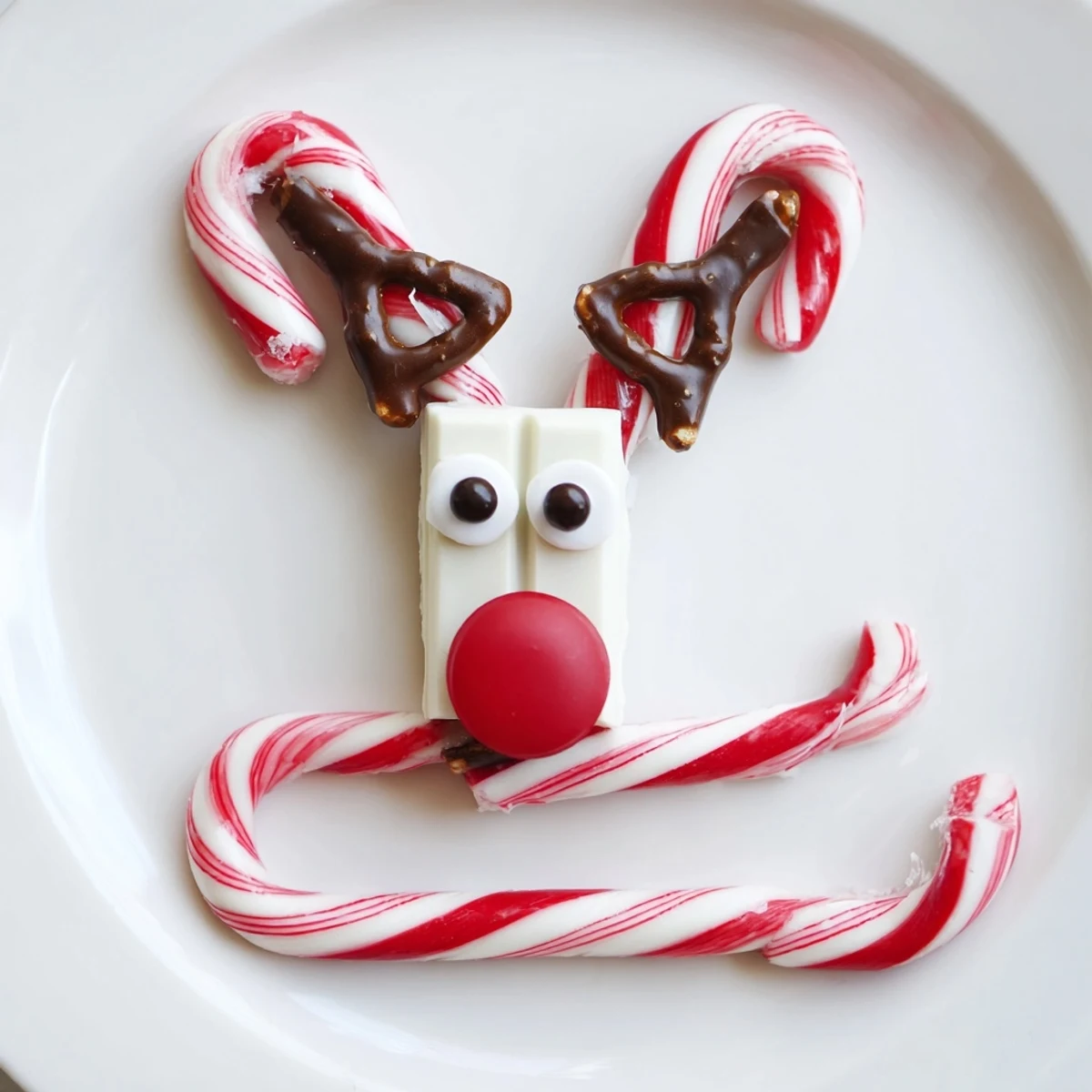 Get in the holiday spirit with these adorable Rudolph Candy Cane Sleds, complete with pretzel antlers and a red nose.