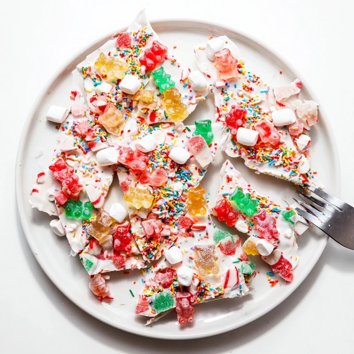 Vibrant arrangement: Colorful gummy bears and crushed candy canes enhance this Sweet Treats dessert.