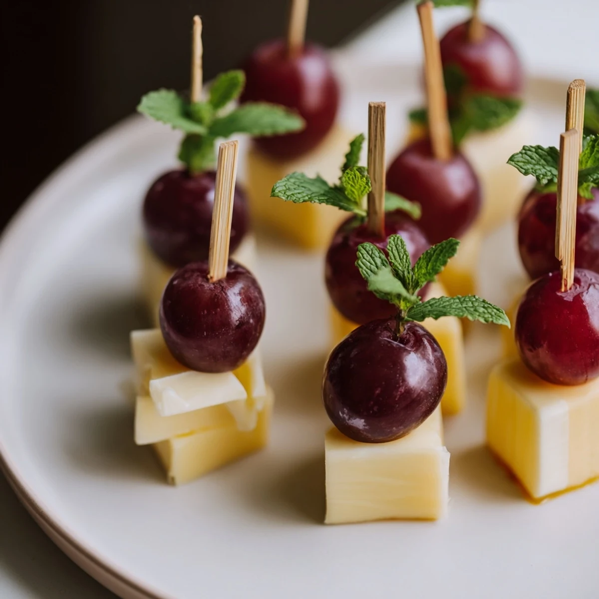 Easy-to-make Cheese & Grape Skewers: sweet grapes paired with creamy cheddar and gouda.