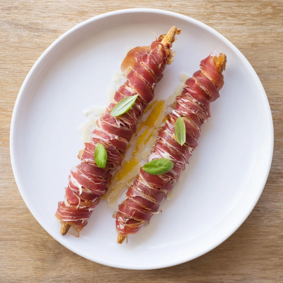 Savory prosciutto ribbons connect breadstick towers in a delightful Golden Gate-inspired appetizer.