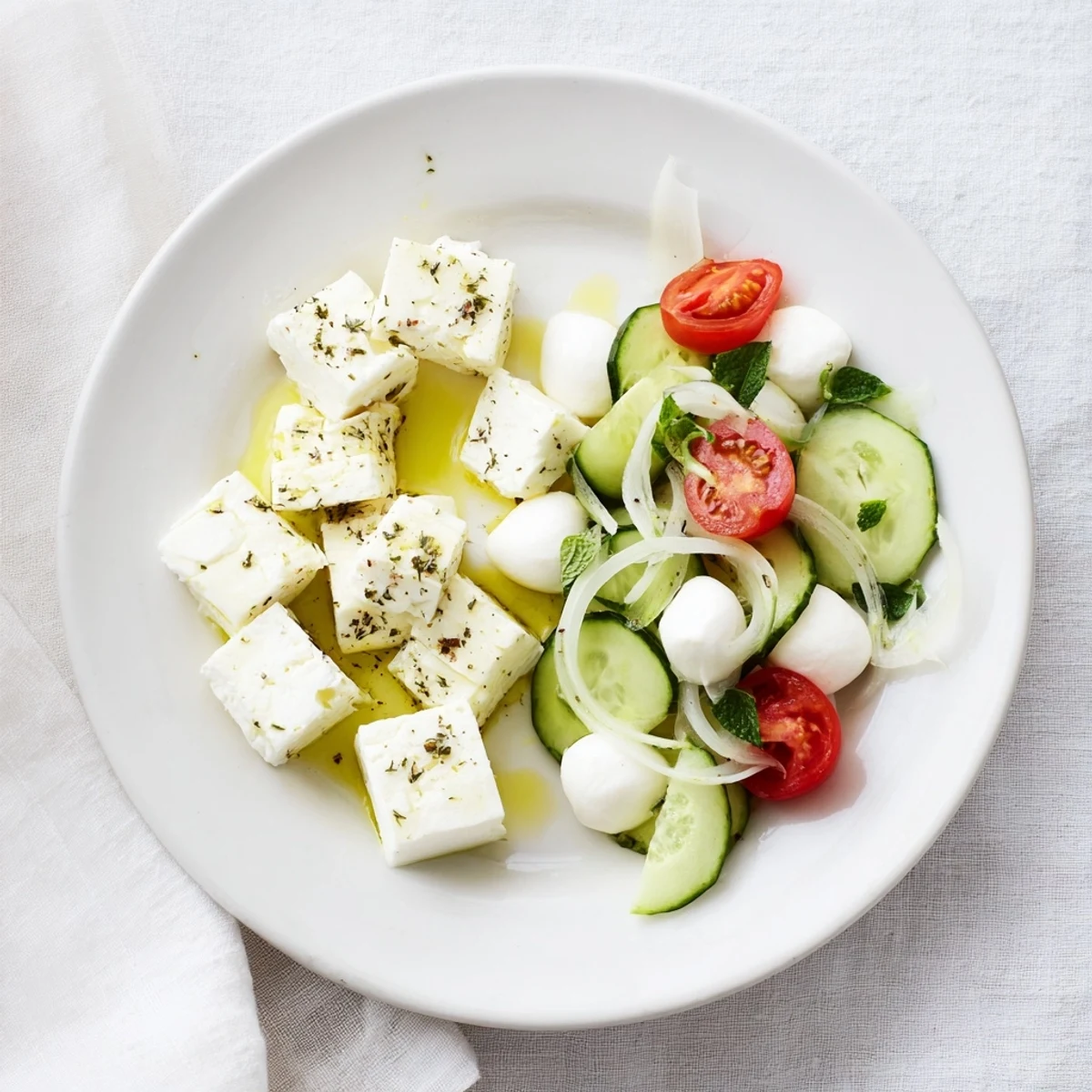 Vibrant Sun-Drenched Patio mezze platter showcasing fresh feta, colorful veggies, and creamy hummus for sharing.