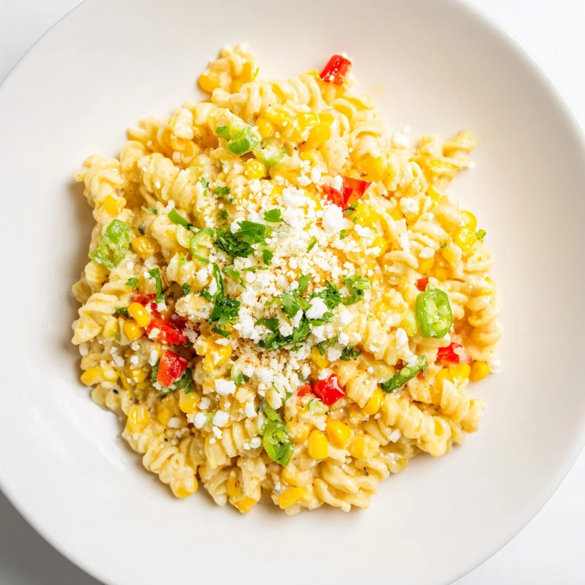 Golden fusilli pasta with vibrant corn, lime, and cotija cheese in this delicious One-Pot Mexican dish.