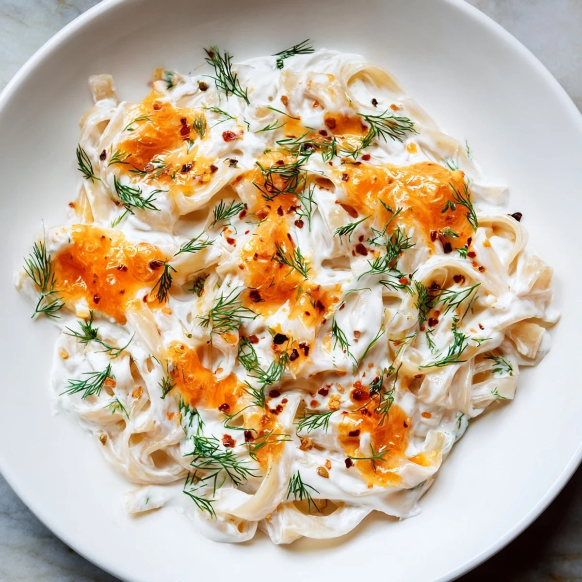 Colorful serving of Turkish Pasta with Paprika Butter; al dente noodles coated in flavorful butter.