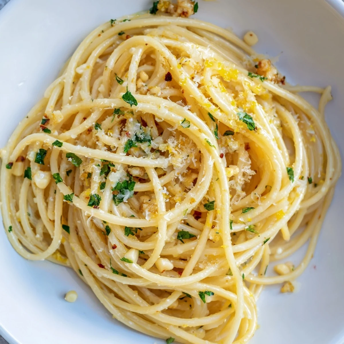 Steaming plate of Garlic Butter Noodles, garnished with parsley and grated Parmesan cheese.