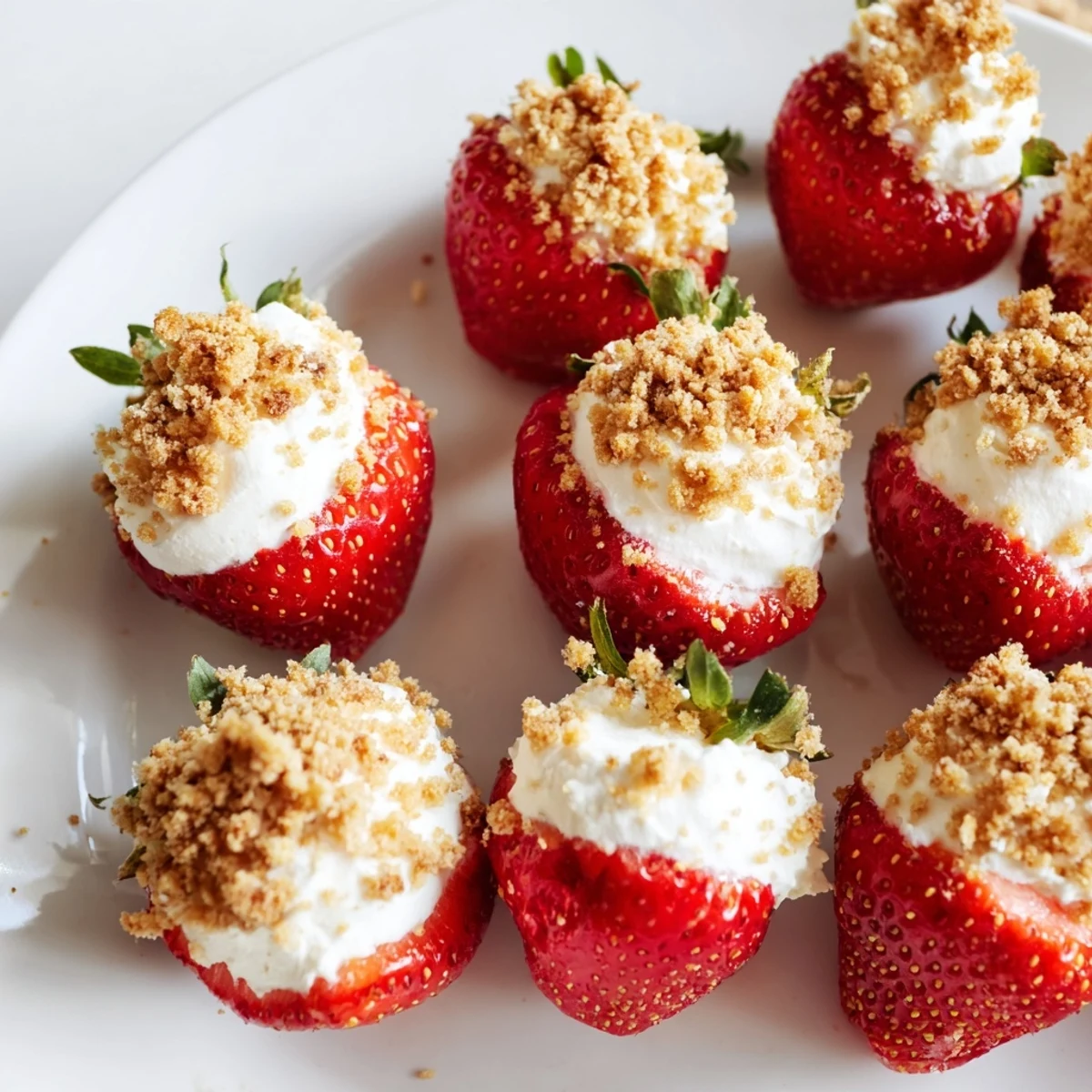 Fresh, vibrant Cheesecake Stuffed Strawberries, bursting with creamy filling and graham cracker topping.