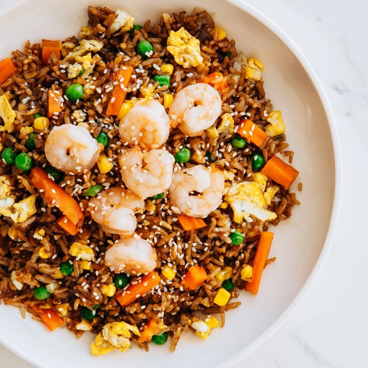 Savory shrimp fried rice hack: Fluffy rice with shrimp, soy sauce and scallions, delicious and fast.