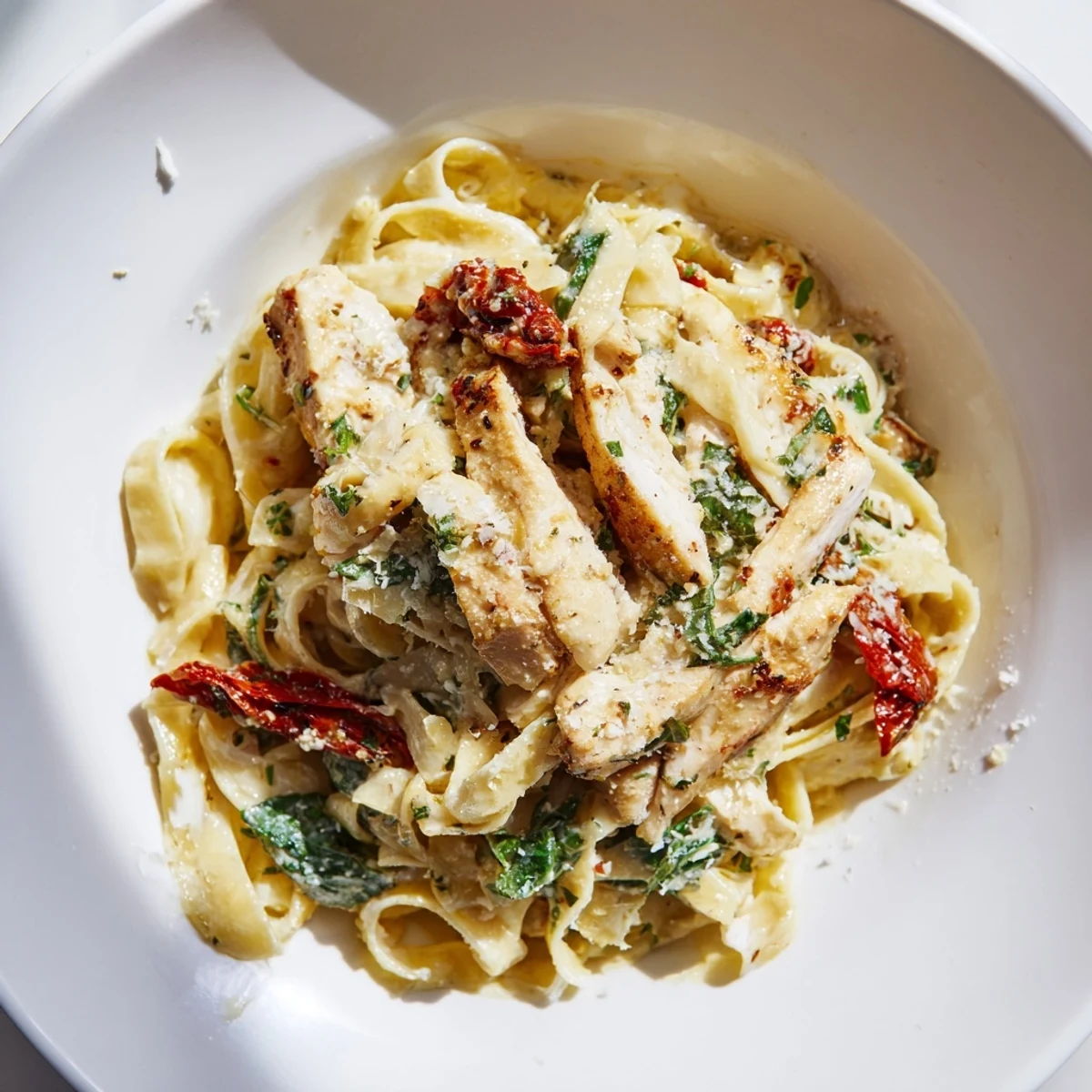Creamy Tuscan Chicken Pasta with tender chicken, spinach, and sun-dried tomatoes; a comforting Italian meal.