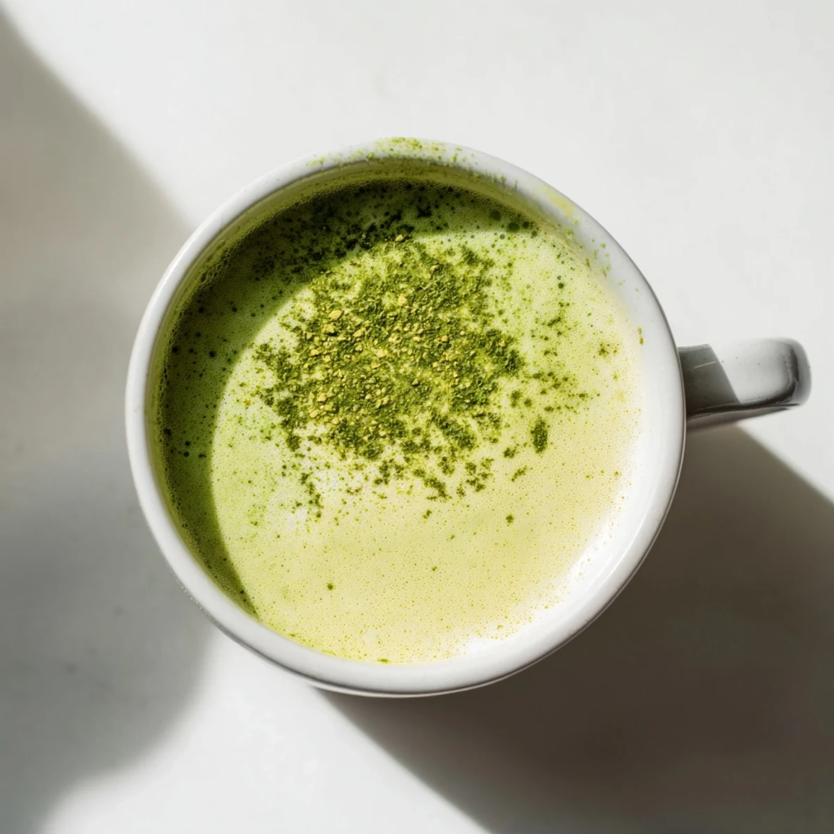 Rich and creamy matcha green tea latte, promising a smooth, delicious, and energizing experience.