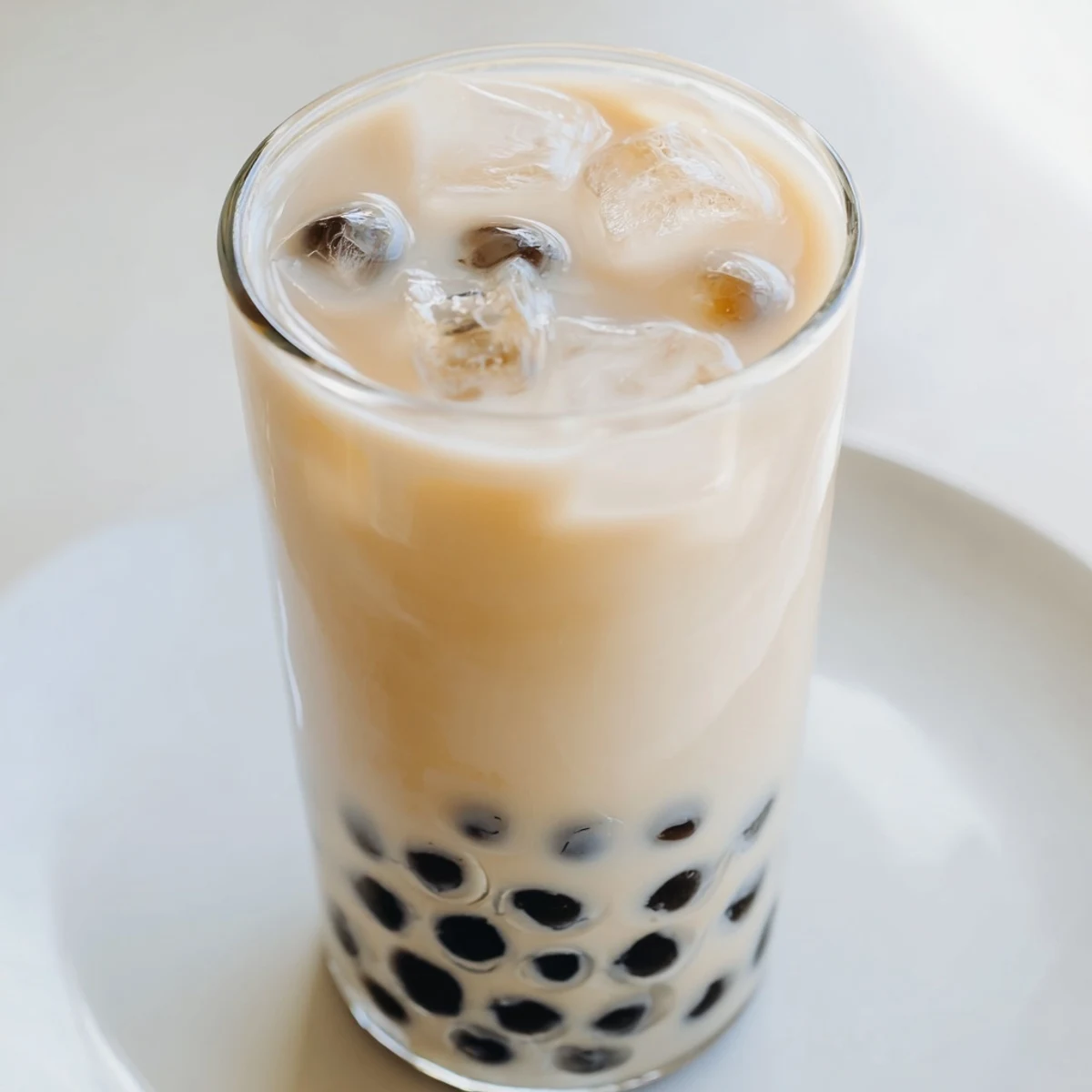 Creamy boba tea, glistening with ice, a homemade Boba Tea Hack for two refreshing servings.