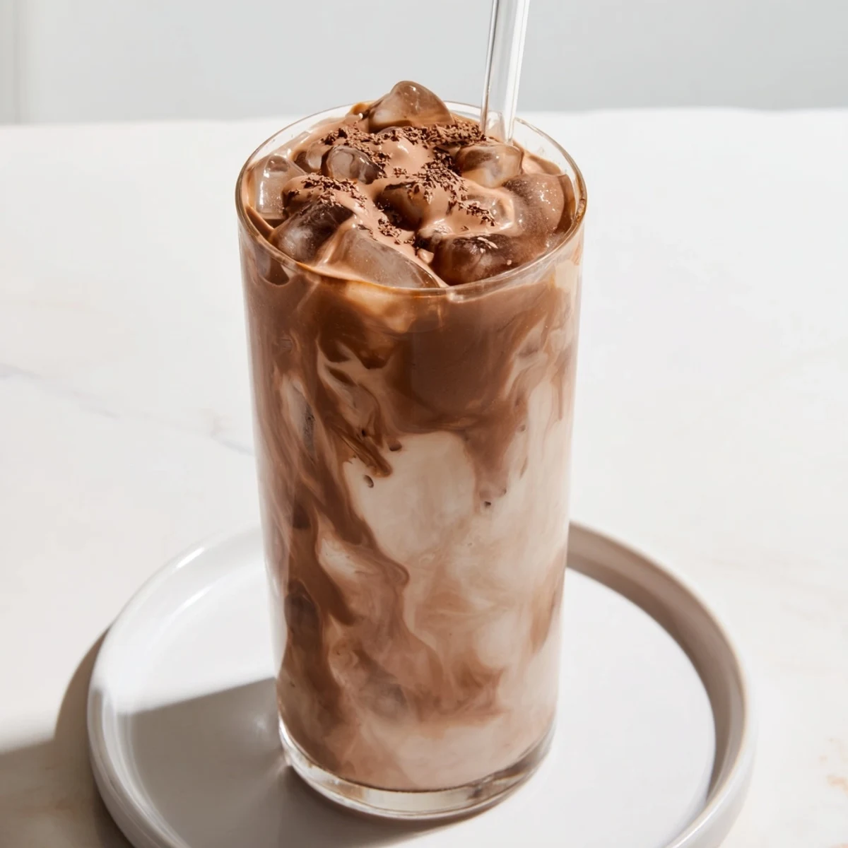 A perfectly blended Milo ice latte, a delicious chocolate treat served cold with ice.