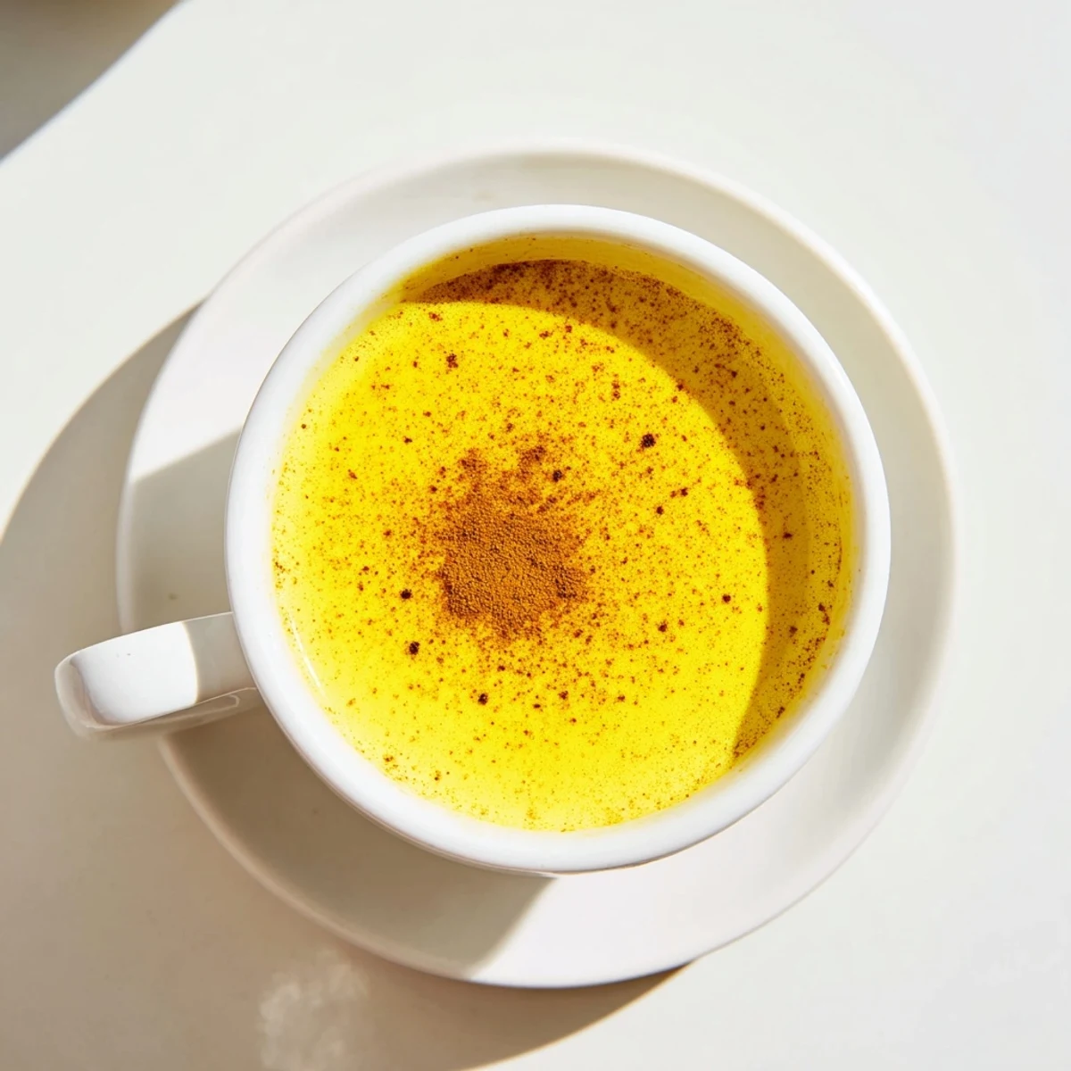 Cozy mug of golden milk with turmeric and ginger, topped with a cinnamon stick, served alongside almond biscotti.  