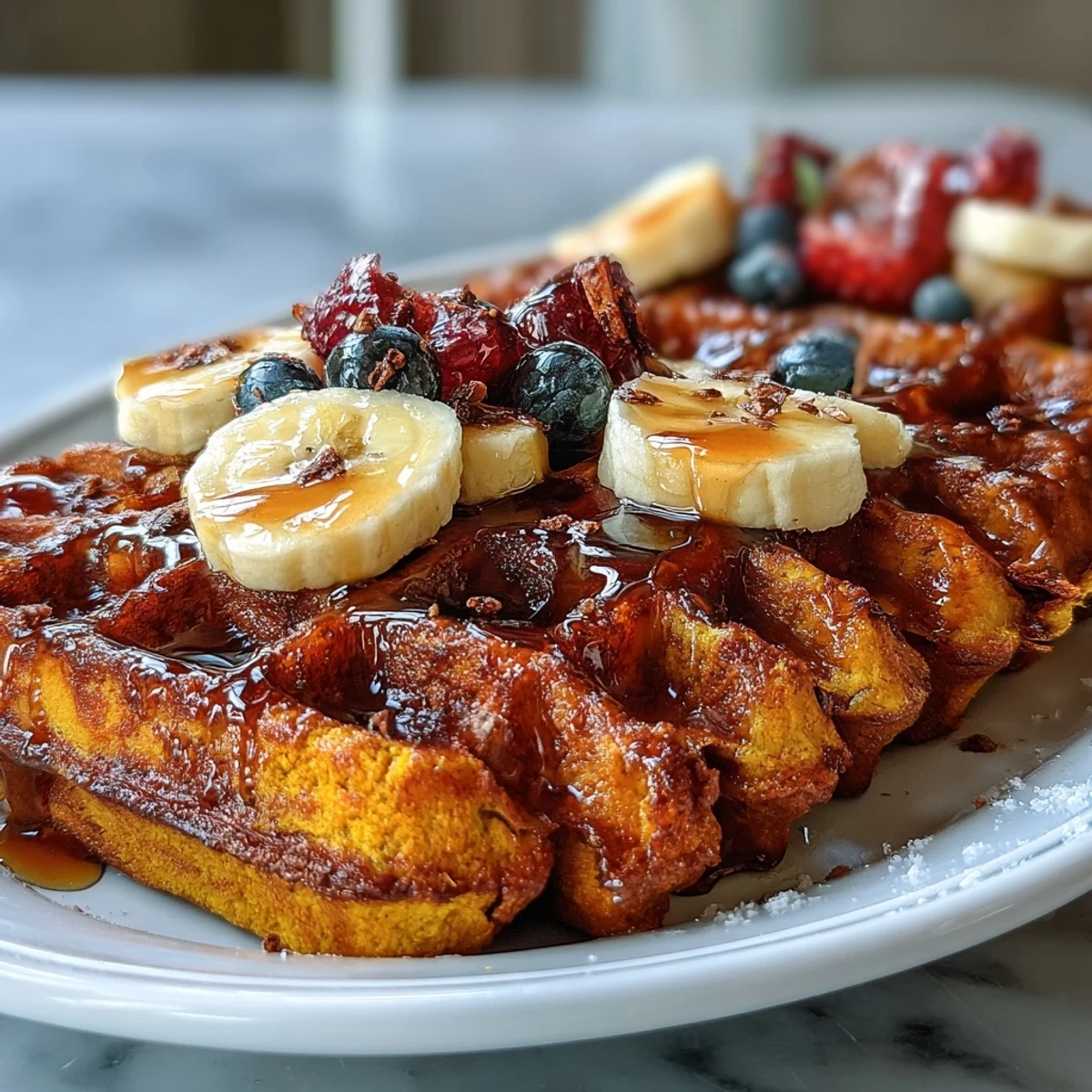 Fluffy, vibrant turmeric waffles ready for a delicious, nourishing breakfast.