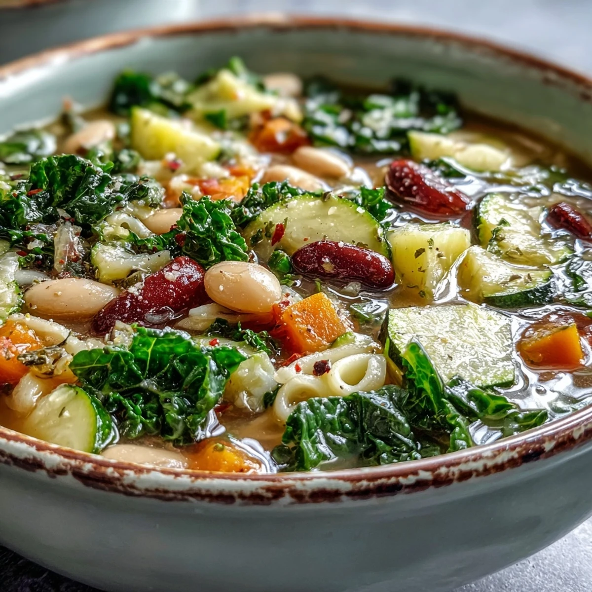 Cozy Winter Minestrone Soup, a comforting Italian classic, ready to be served.