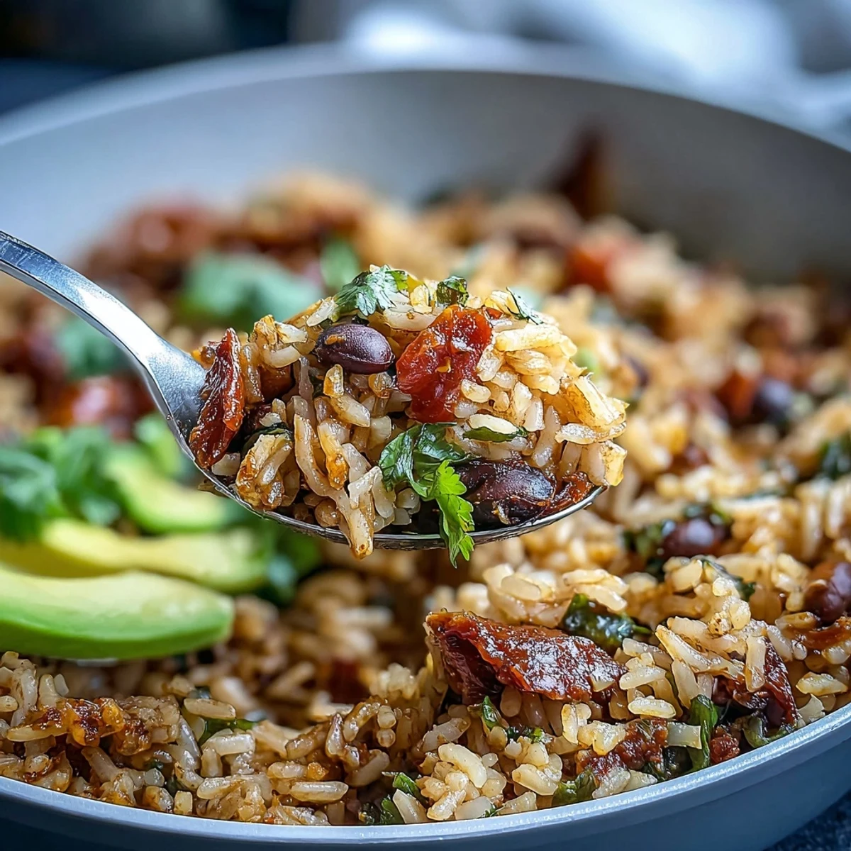 One-pan Mexican-inspired vegan fajita rice with smoky spices, peppers, and hearty black beans.  