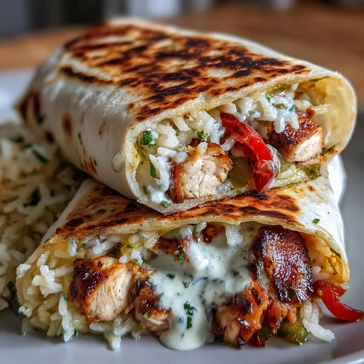 Hearty Chicken Bell Pepper Ranch Burritos filled with seasoned chicken, sautéed bell peppers, melted cheese, and rice for a satisfying meal.
