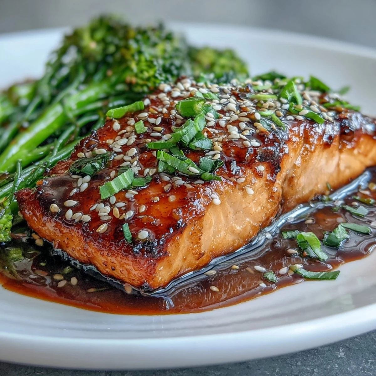 Succulent salmon glazed in sweet and savory honey soy sauce, served with tender-crisp broccoli tossed in toasted sesame oil and seeds.