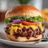 Juicy BBQ cheeseburgers fresh off the grill, dripping with sauce and served with classic toppings.