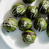 Deep green Matcha Dark Chocolate Peppermint Truffles, a luxurious dessert with a dark chocolate ganache.