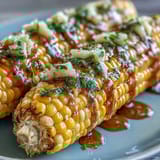 Freshly cooked corn on the cob topped with melted garlic butter, garnished with parsley for a flavorful, easy side dish.