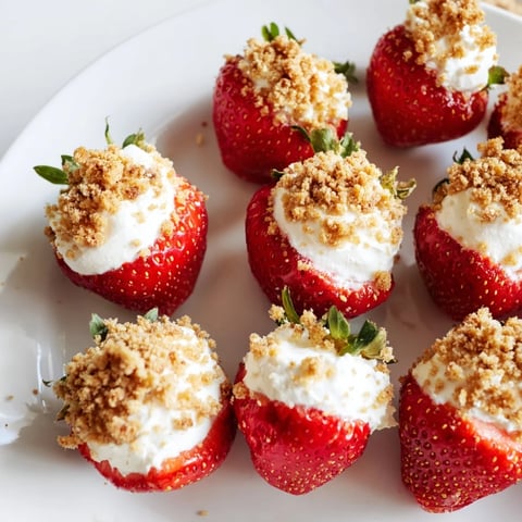 Fresh, vibrant Cheesecake Stuffed Strawberries, bursting with creamy filling and graham cracker topping.
