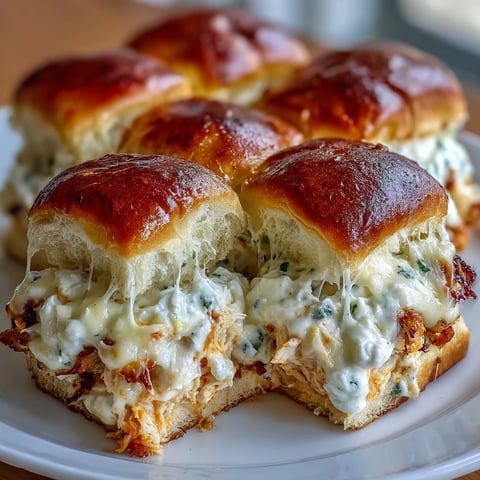 Golden-brown Pizza Dip Sliders fresh from the oven, with melted mozzarella and cheddar cheese bubbling over the edges of soft Hawaiian rolls.