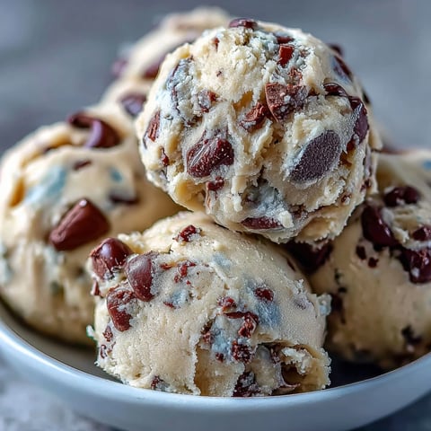 Scoops of Greek Yogurt Cookie Dough feature rich chocolate chips and a creamy, chilled texture on a rustic table.