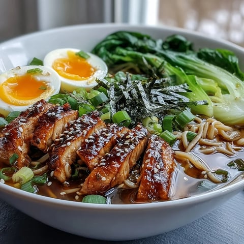 Steaming bowl of Healthy Miso Chicken Noodle Bowls featuring bok choy, shiitake mushrooms, and carrots.