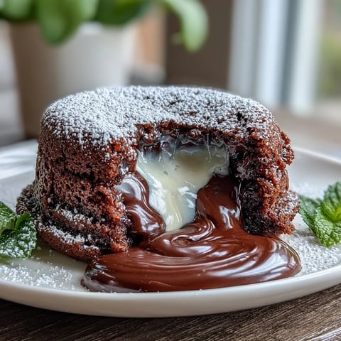 Freshly baked Hojicha Lava Cake releasing a molten roasted green tea and white chocolate center.