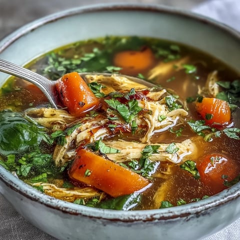 Steaming bowls of Anti-Inflammatory Turmeric Chicken Soup feature golden broth and tender shredded chicken.